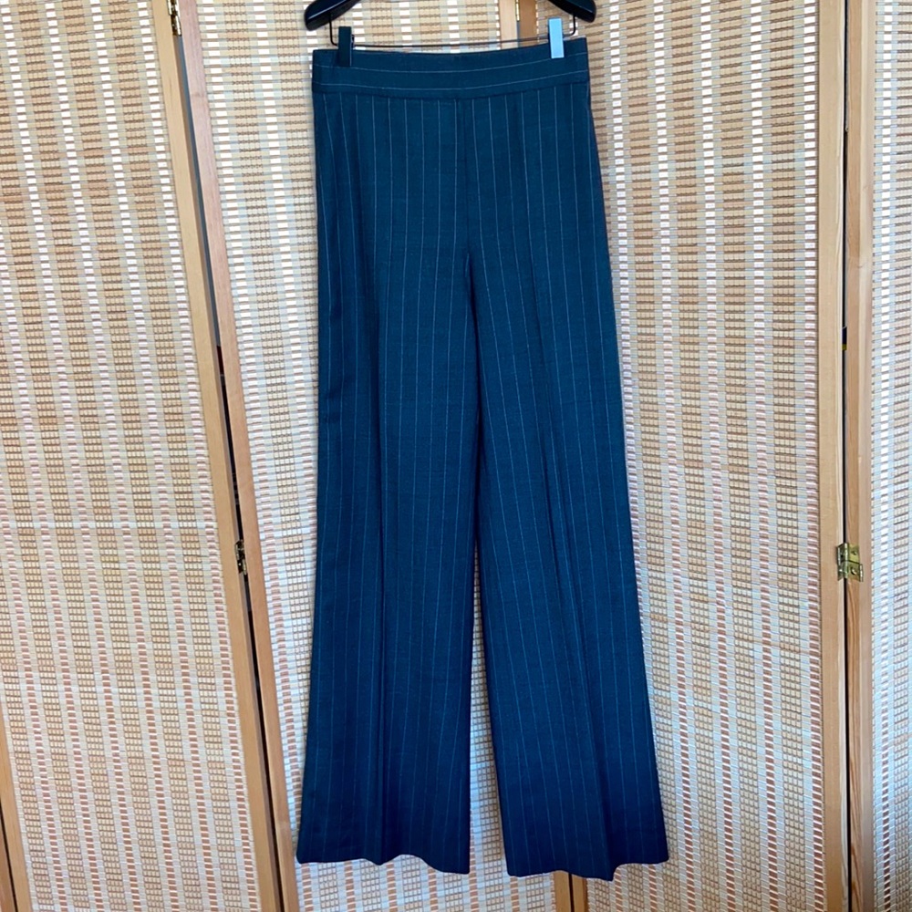 Zara pinstripe ultra high waist wool extra wide leg trousers zipper corset zip